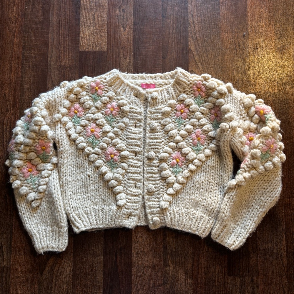 sugar thrillz flower patch chunky knit cardigan
